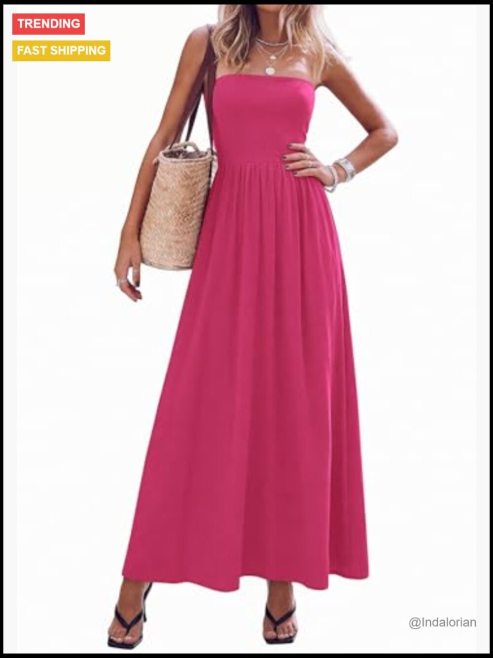 Strapless Maxi Dress with Pockets Flowy A-Line Summer Dress - Picture 5 of 7